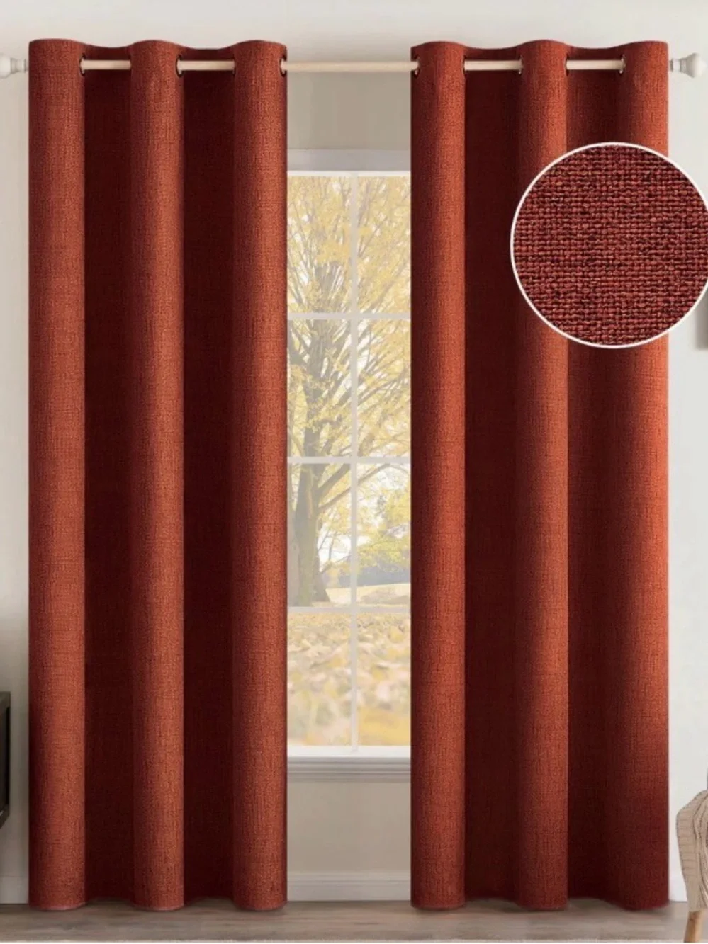 Open Package , MIULEE 100% Blackout Linen Curtains Thermal Insulated Burnt Orang